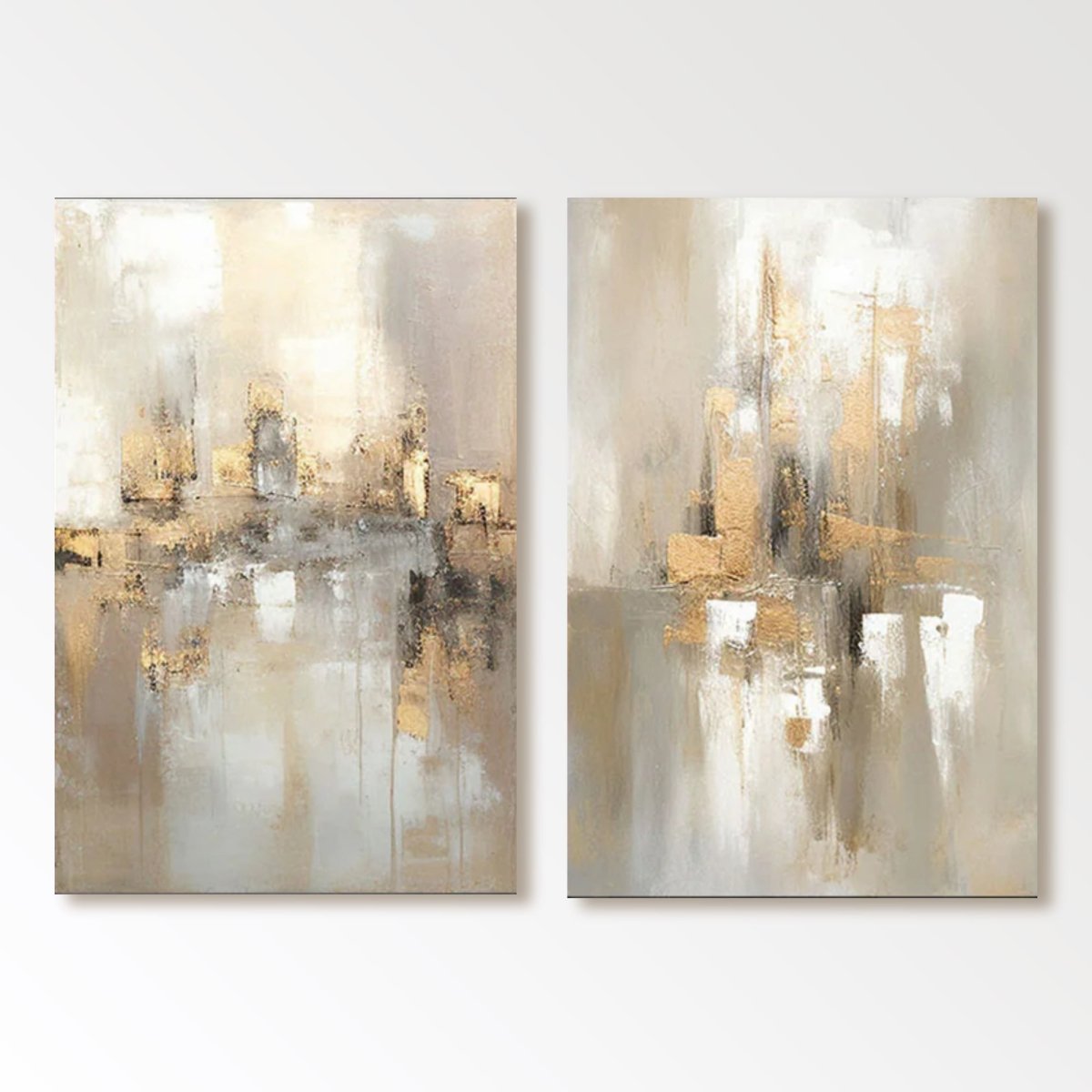 Gold Abstract Wall Art Set of 2 "Luminous Echoes" - nukeart