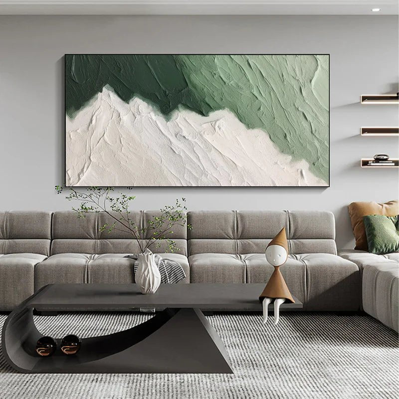 Green Textured Abstract Wall Art "Verdant Edge Flow" - nukeart