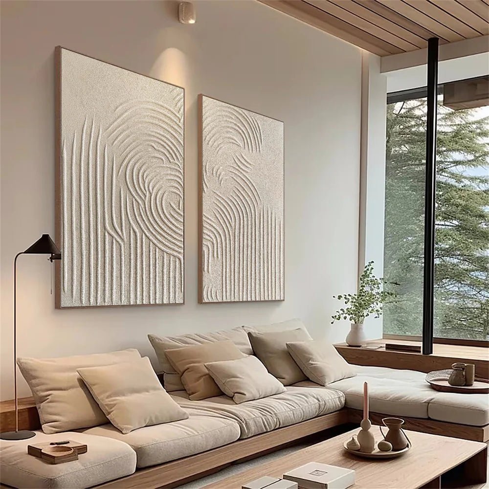 Textured Minimalist Wall Art Set of 2 "Silent Relief" - nukeart