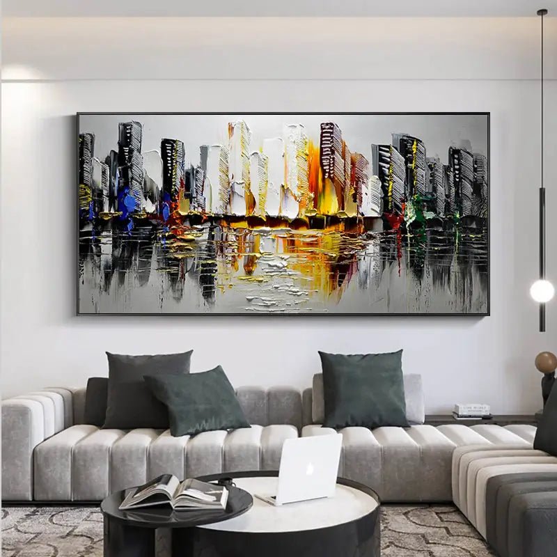 Abstract Cityscape Wall Art "Urban Pulse Reflection" - nukeart