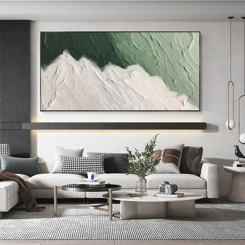 Green Textured Abstract Wall Art "Verdant Edge Flow" - nukeart
