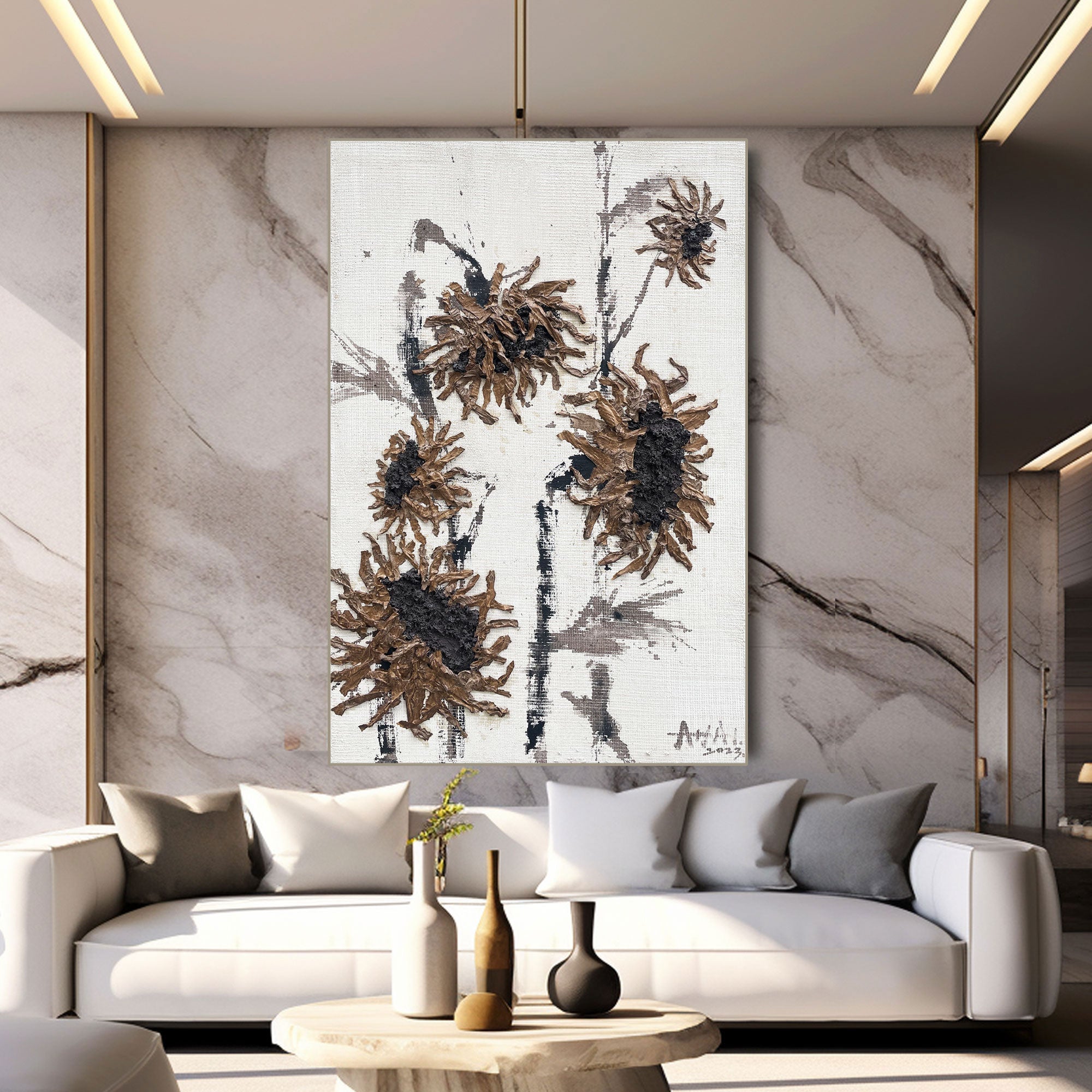 Peinture abstraite "Zimowe Sloneczniki"