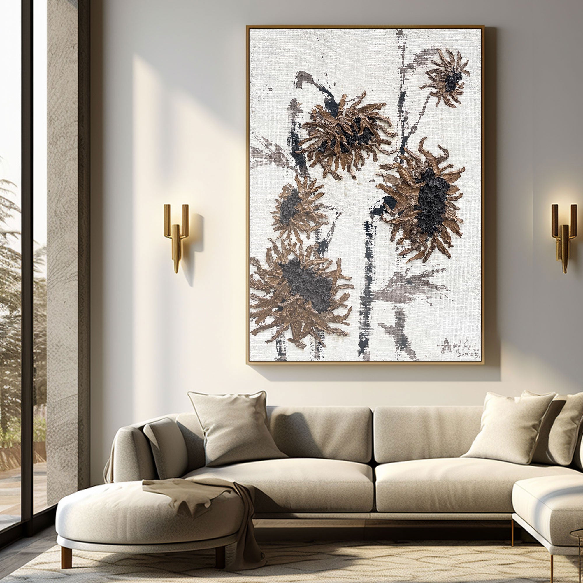 Peinture abstraite "Zimowe Sloneczniki"