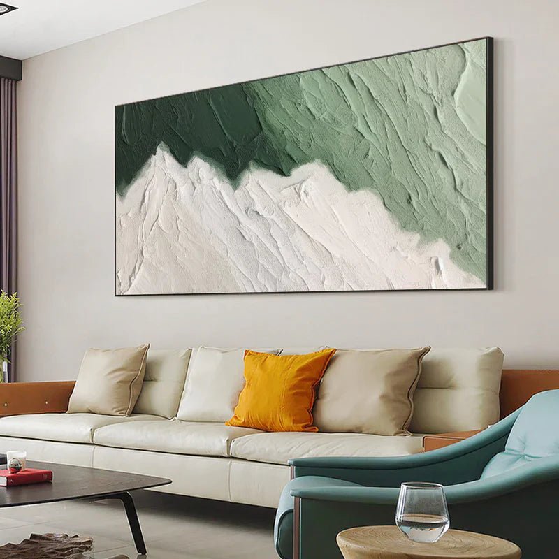 Green Textured Abstract Wall Art "Verdant Edge Flow" - nukeart