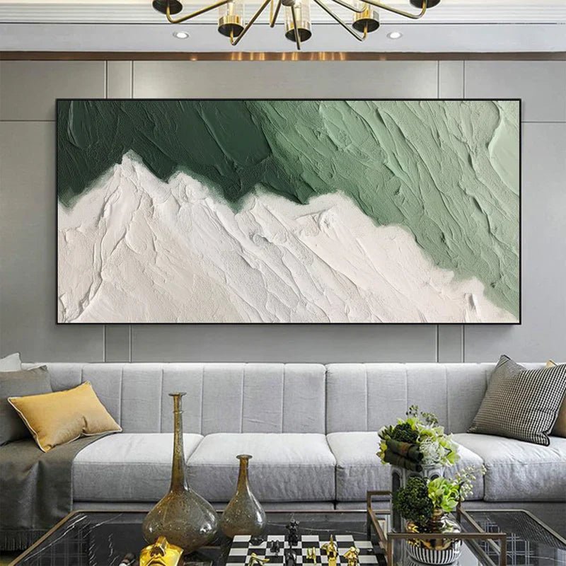 Green Textured Abstract Wall Art "Verdant Edge Flow" - nukeart