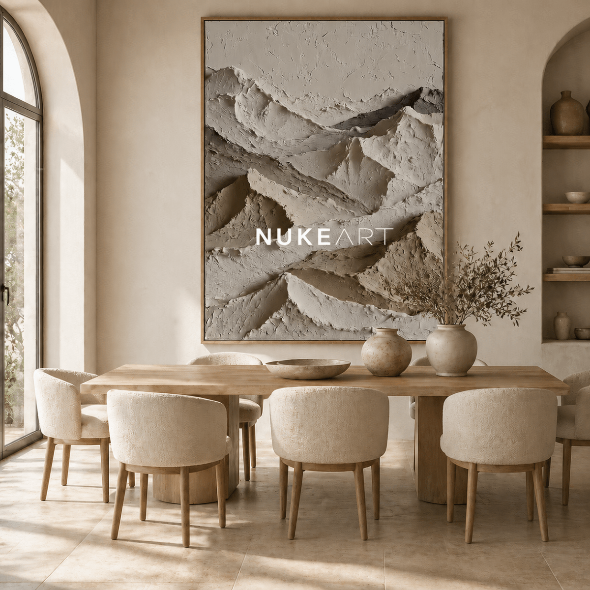 Minimalist Mountain Wall Art “Ivory Ridge Silence” - nukeart
