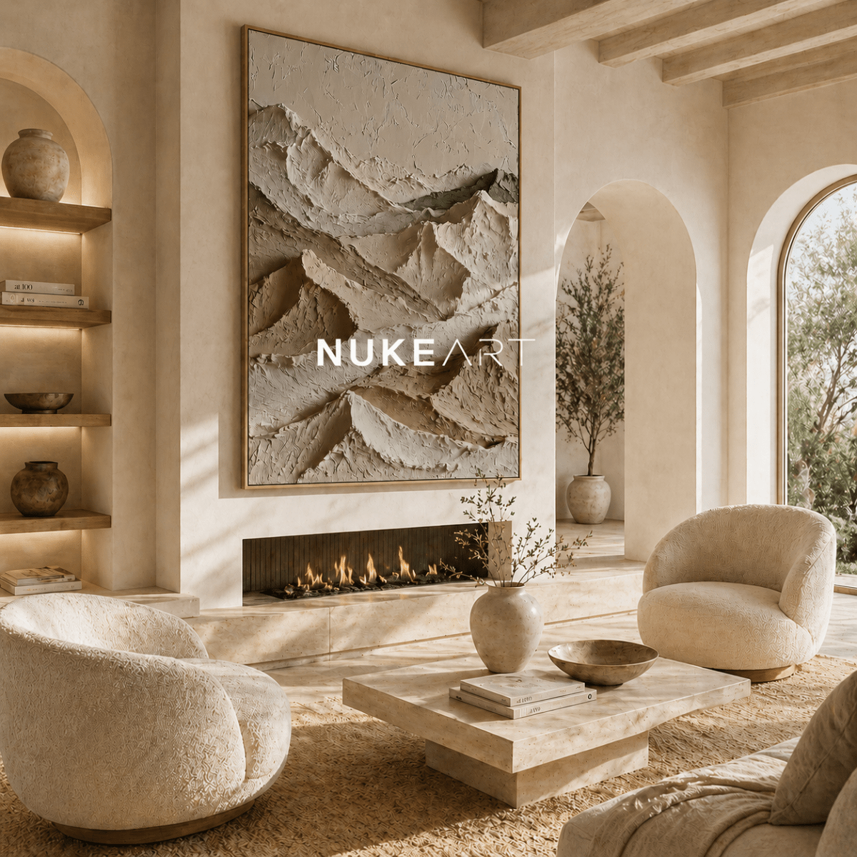 Minimalist Mountain Wall Art “Ivory Ridge Silence” - nukeart