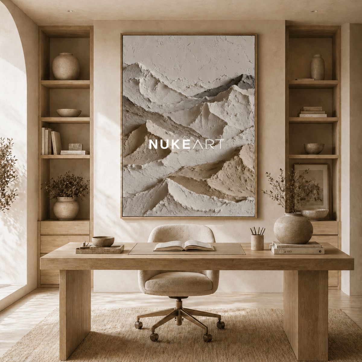 Minimalist Mountain Wall Art “Ivory Ridge Silence” - nukeart