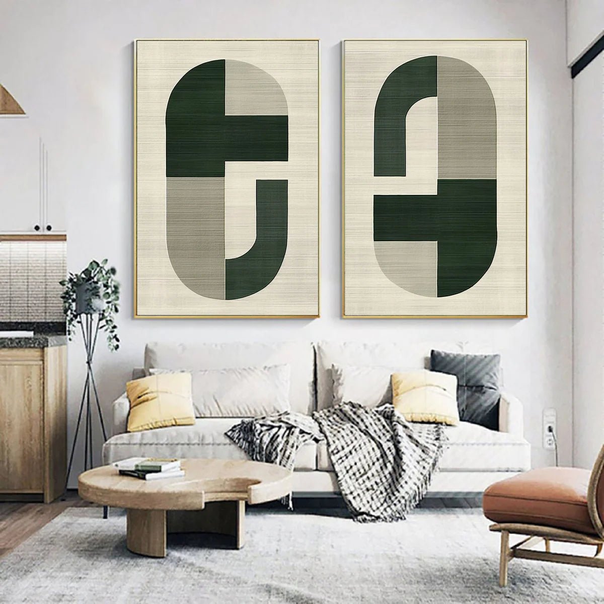 Mid Century Modern Minimalist Wall Art Set of 2 "Structured Harmony Form" - nukeart