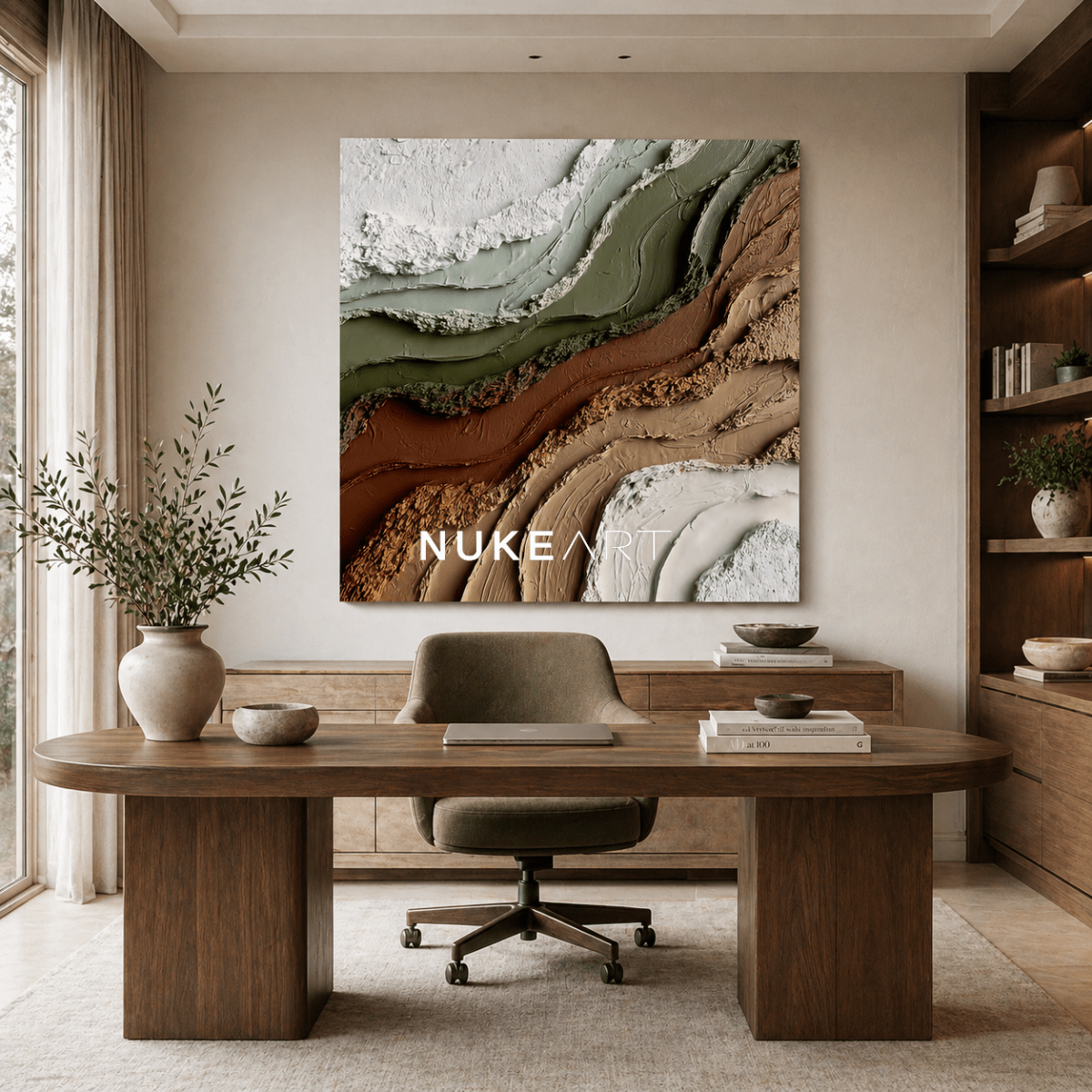 Textured Earth Tone Wall Art “River of Stillness” - nukeart