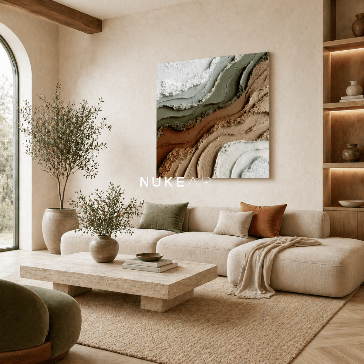 Textured Earth Tone Wall Art “River of Stillness” - nukeart