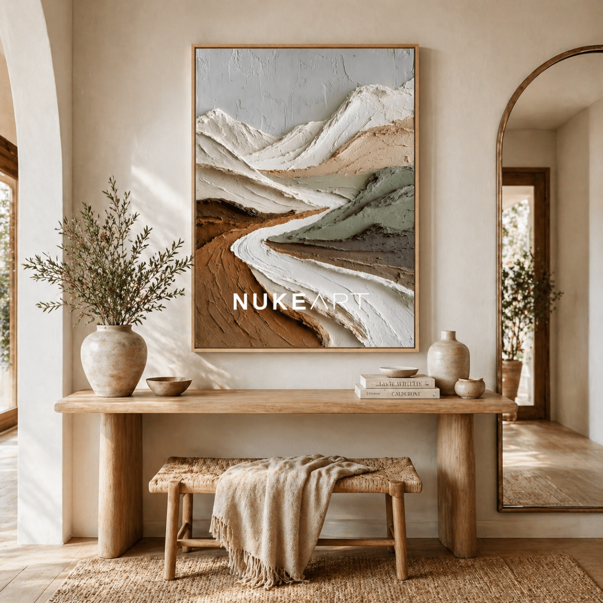 Textured Mountain Landscape Wall Art “Silent Valley Flow” - nukeart
