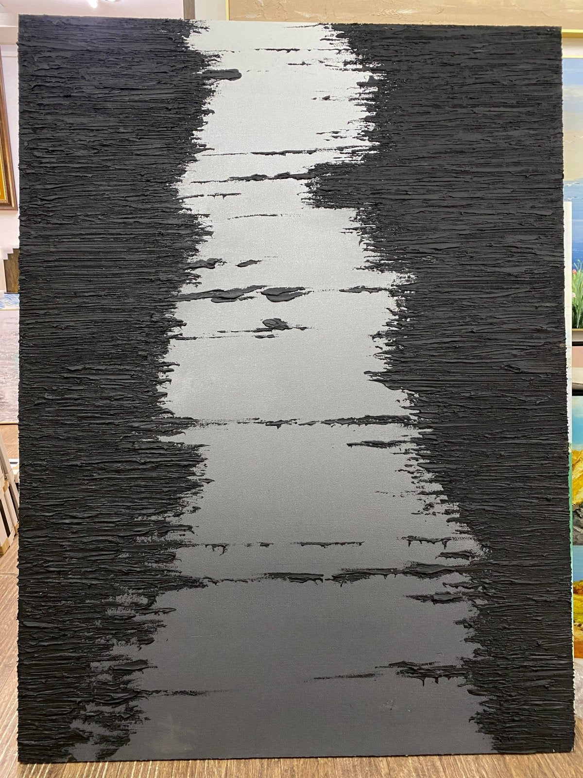 Minimalist Black Oil Painting "Midnight Path" - nukeart