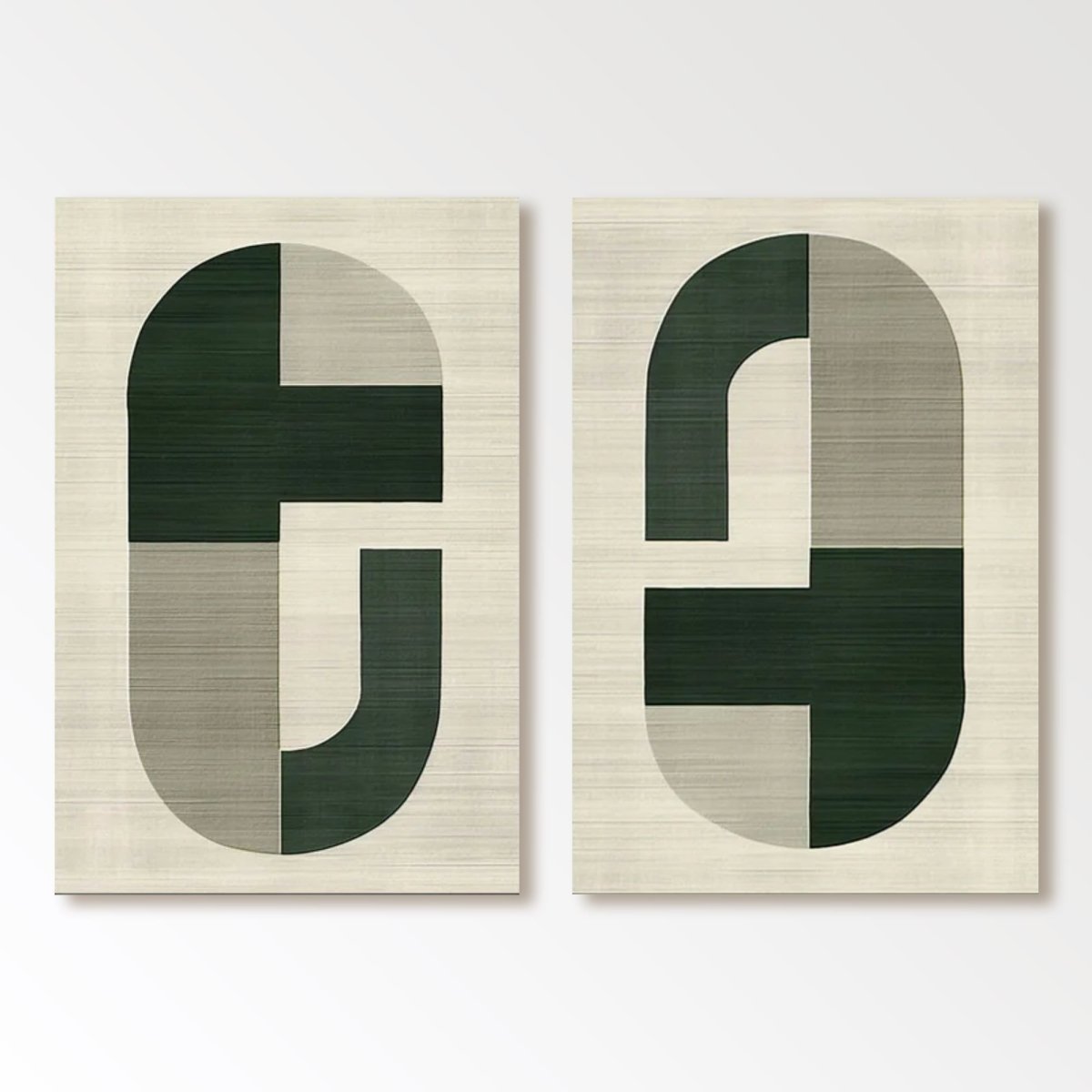 Mid Century Modern Minimalist Wall Art Set of 2 "Structured Harmony Form" - nukeart