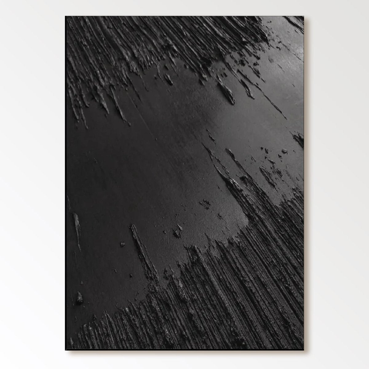 Black Textured Abstract Wall Art "Obsidian Fracture" - nukeart
