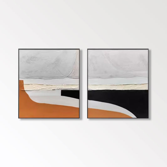 Pintura colorida y minimalista de arte abstracto "Abrazo al atardecer" 