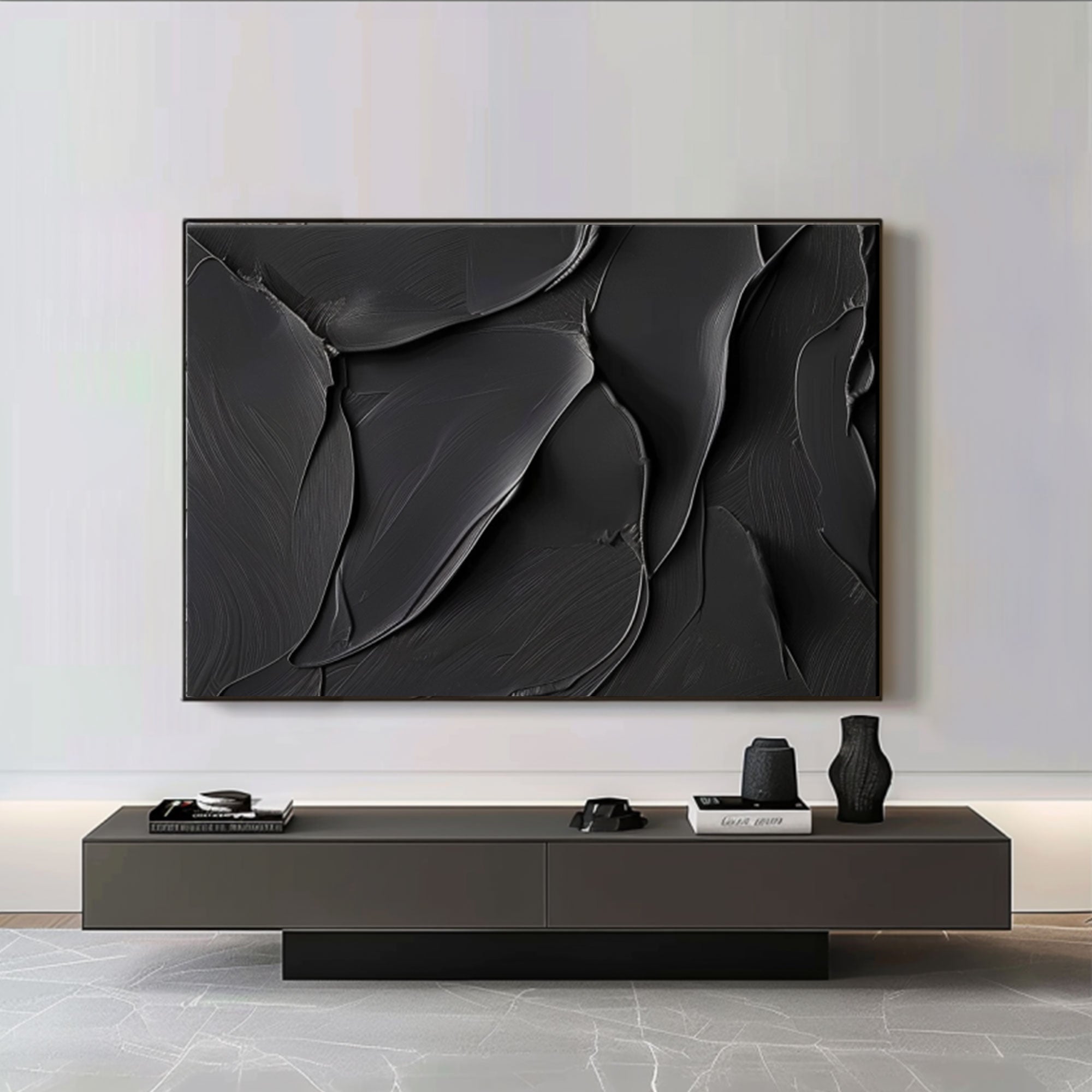 Arte abstracto negro texturizado 3D / Pintura de arte Wabi Sabi "Abrazo eterno" 