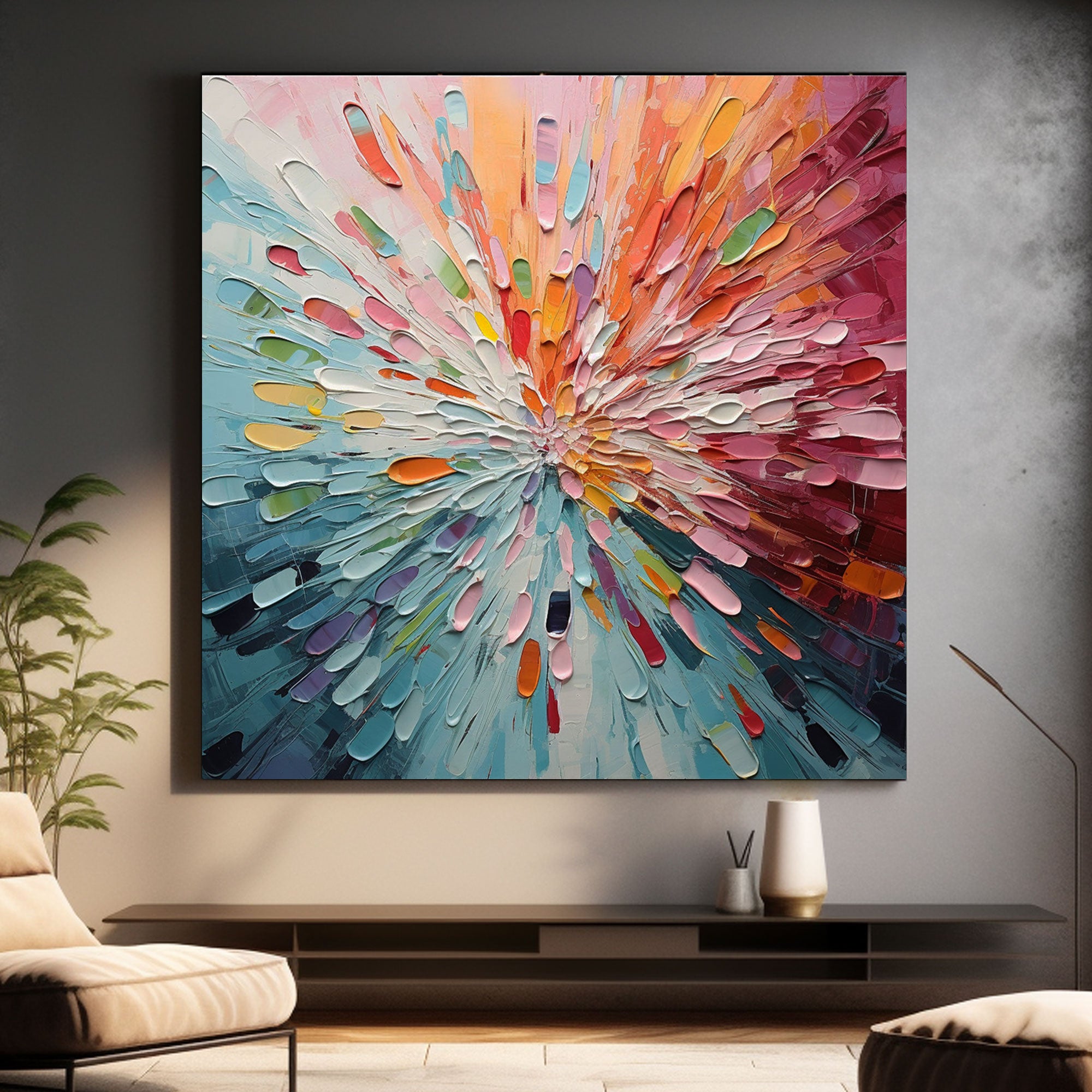 Cuadro abstracto con textura de yeso "Radiant Bloom" 
