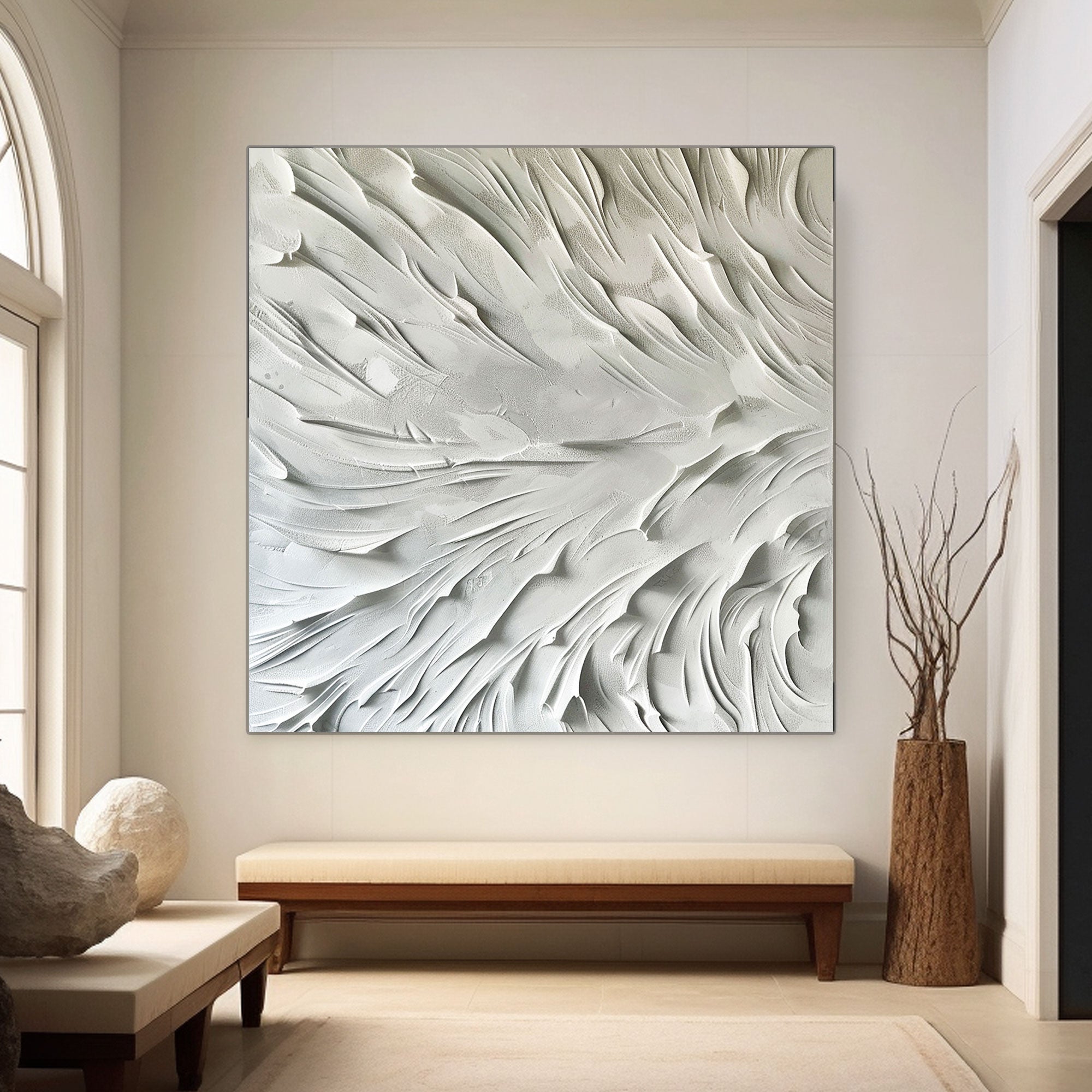Art abstrait peinture noir et blanc « Whispering Waves of Serenity » 