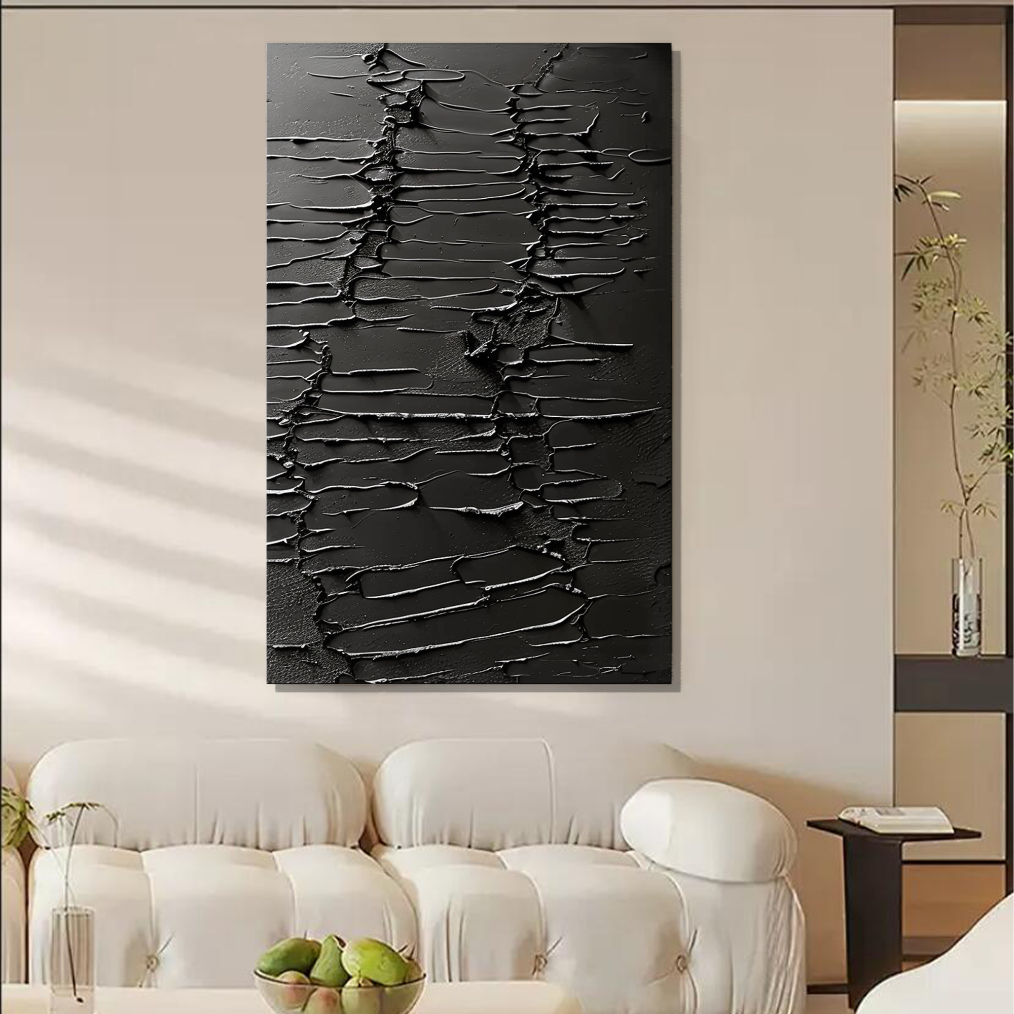 Peinture d’art abstrait minimaliste noire « Flow »