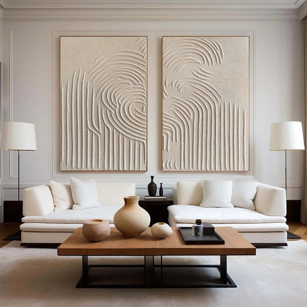 Textured Minimalist Wall Art Set of 2 "Silent Relief" - nukeart