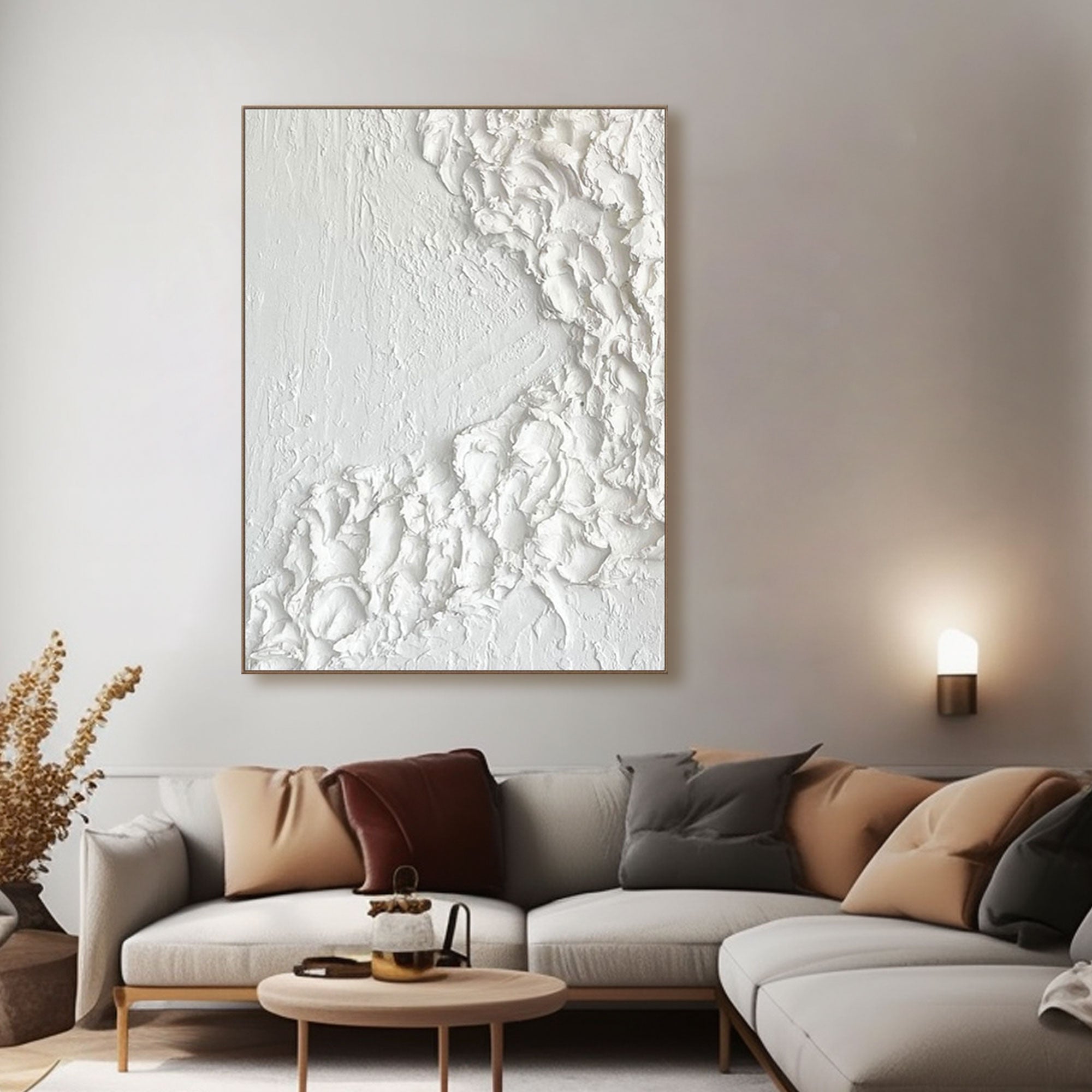 Minimalist White and Gray Painting "Winter's Embrace"
