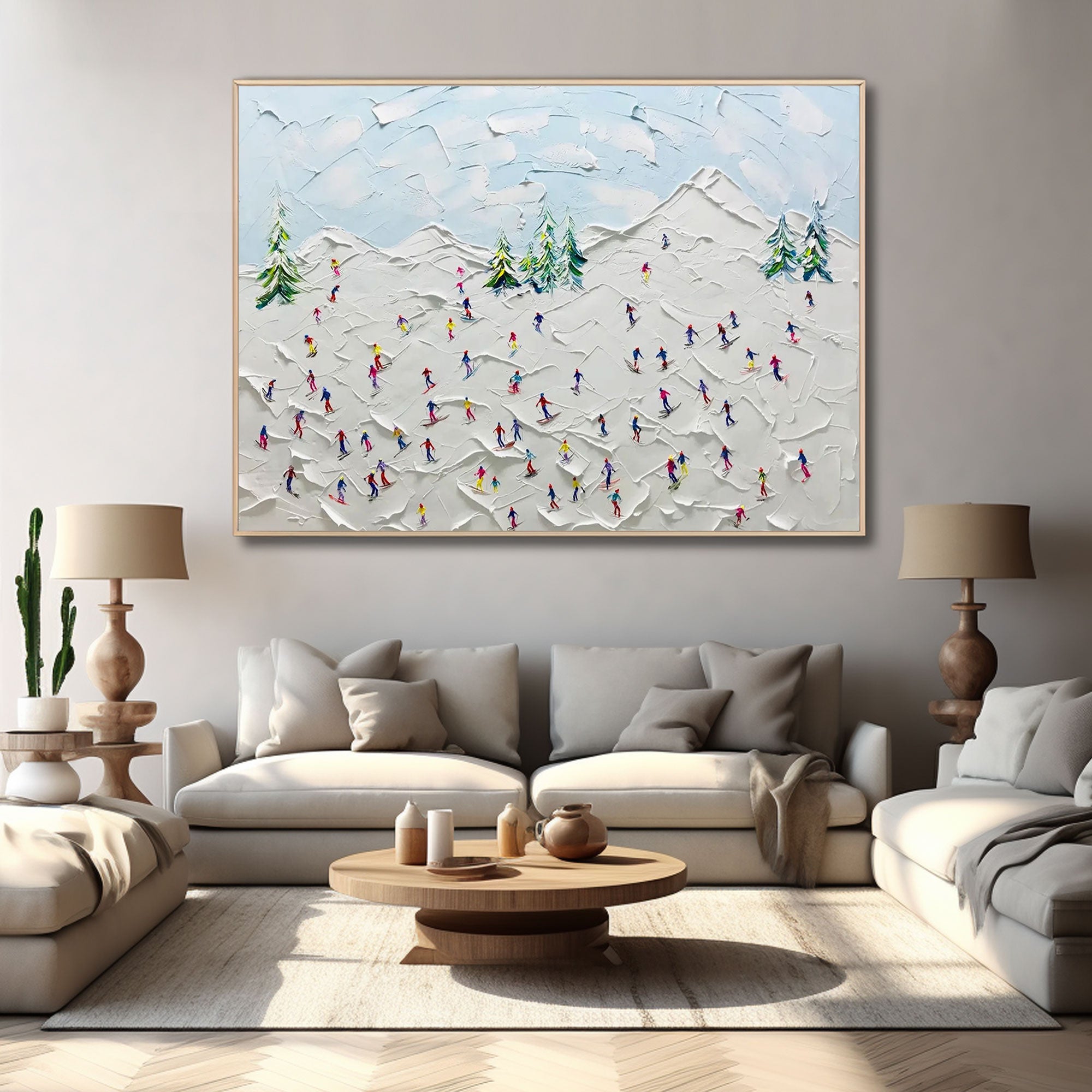 Art mural texturé 3D Peinture abstraite blanche « La joie de l’hiver » 