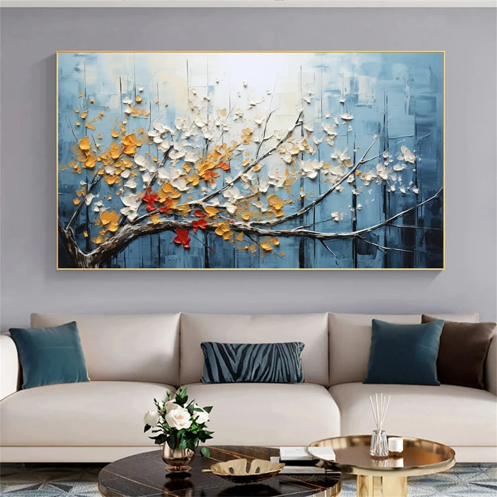 Textured Wall Art "Golden Bloom Serenity"