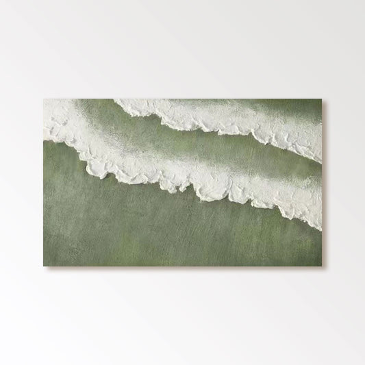 Abstract Green&White Painting  "Ethereal Tide"