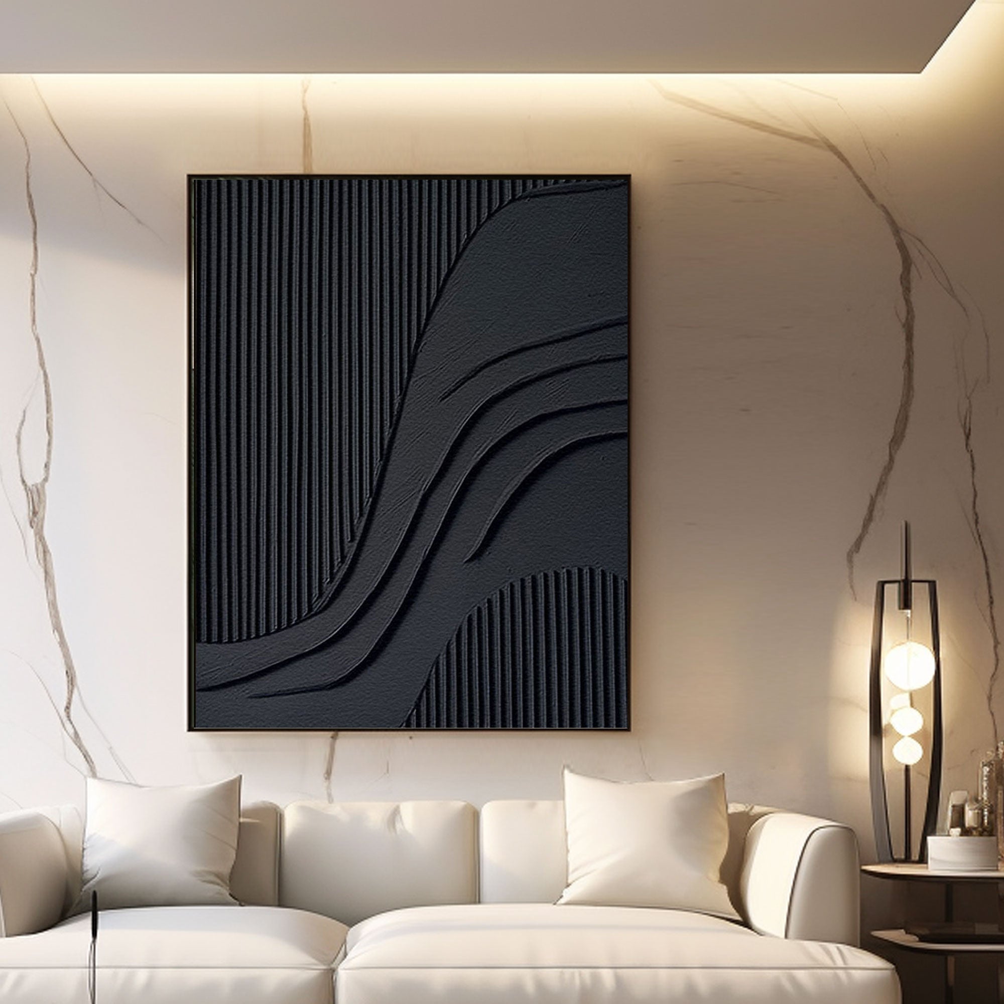 Peinture d’art abstrait minimaliste « Vagues de minuit »