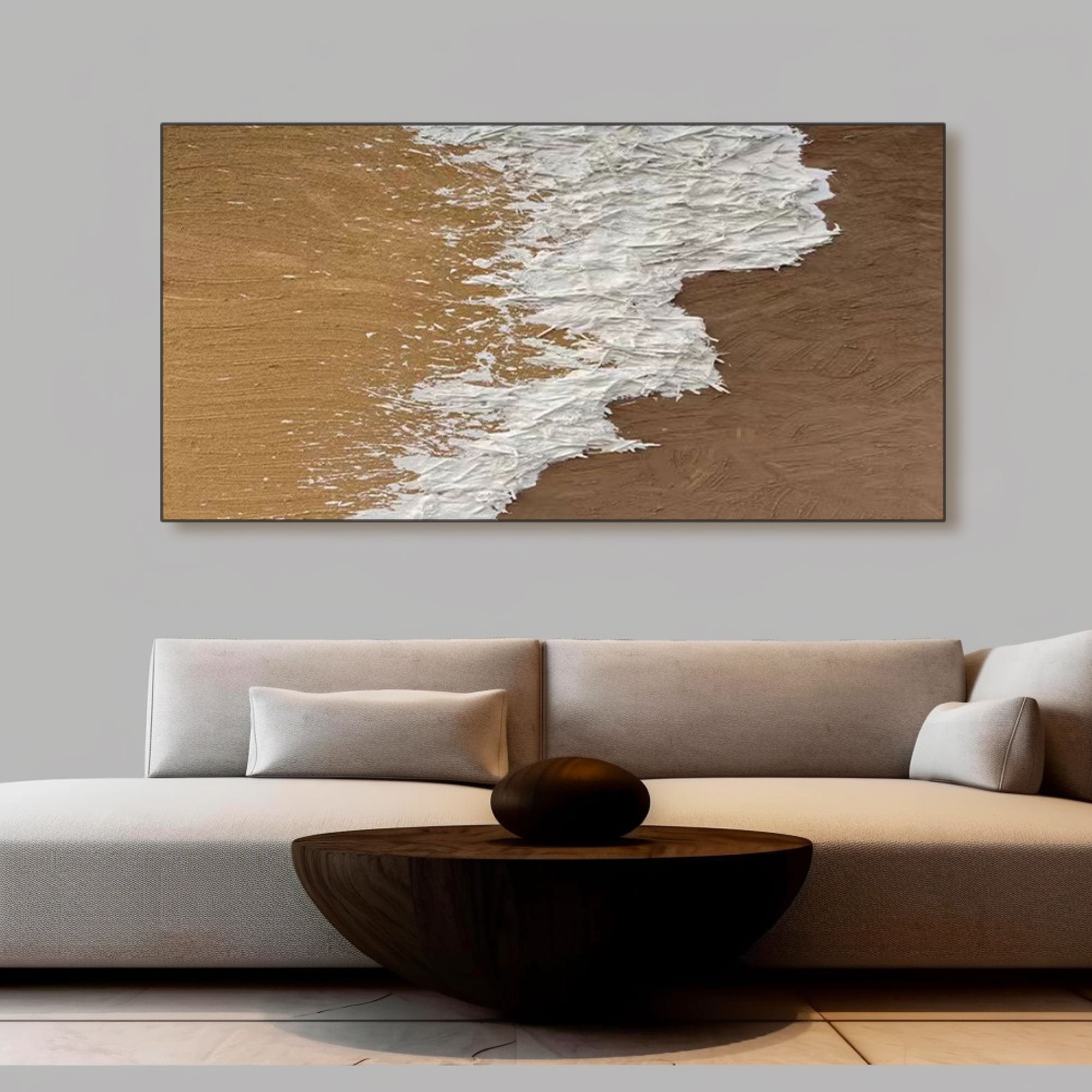 Peinture d’art abstrait marron « Sandy Surge »