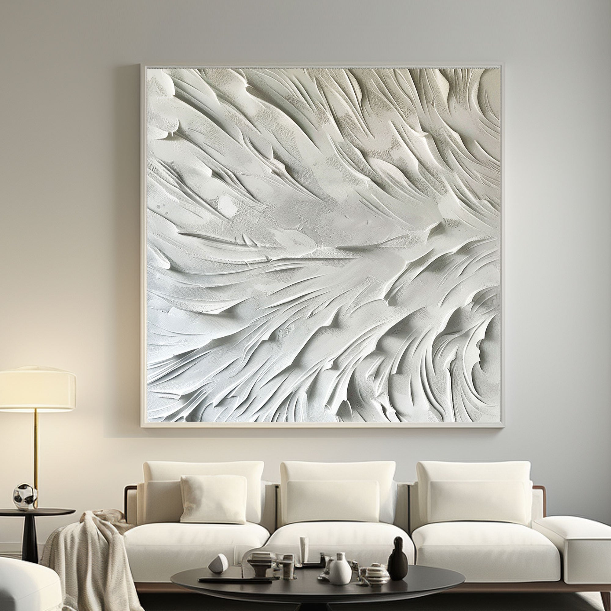 Arte abstracto Pintura en blanco y negro "Olas susurrantes de serenidad" 