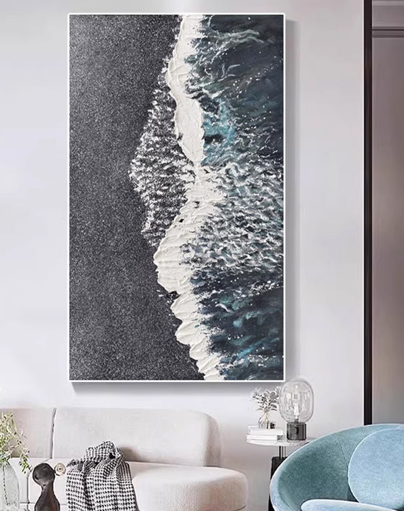 3D Textured Art Abstract Painting "Midnight Tide"
