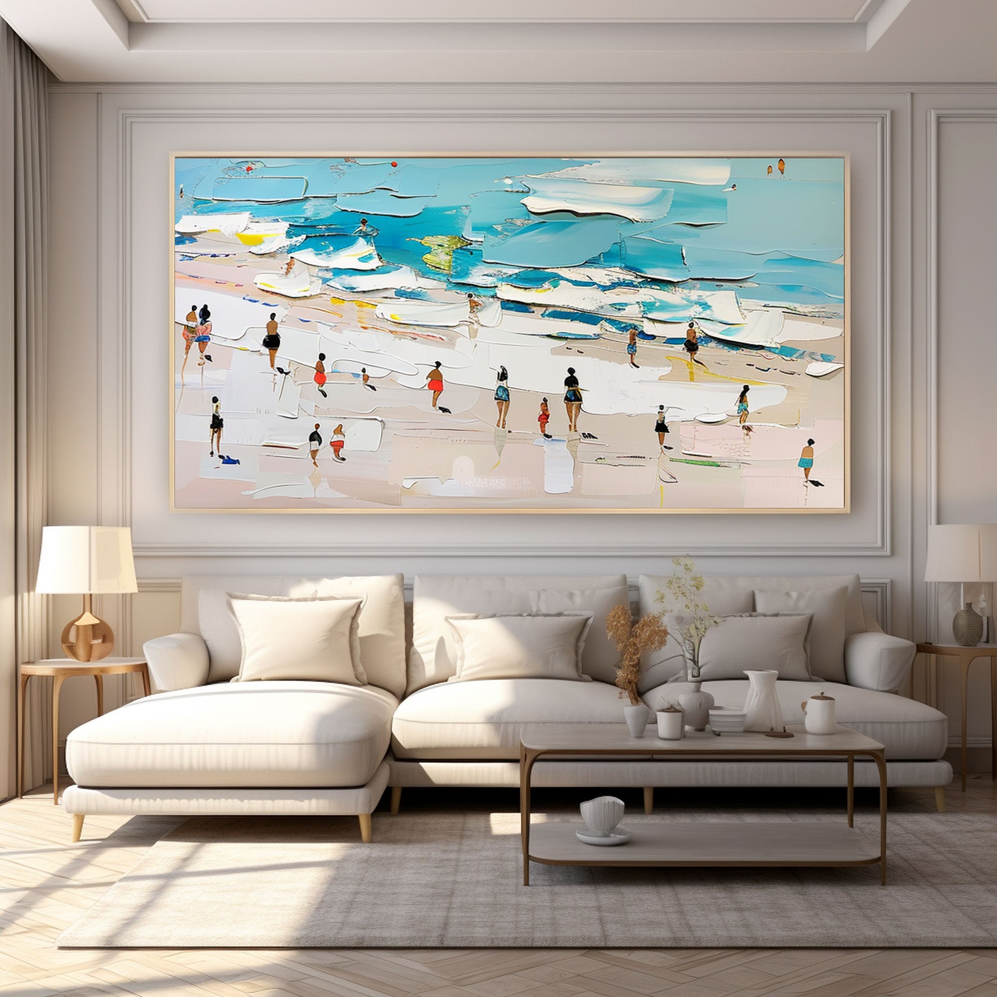 Peinture d’art abstrait coloré texturé 3D « Beach Day » 