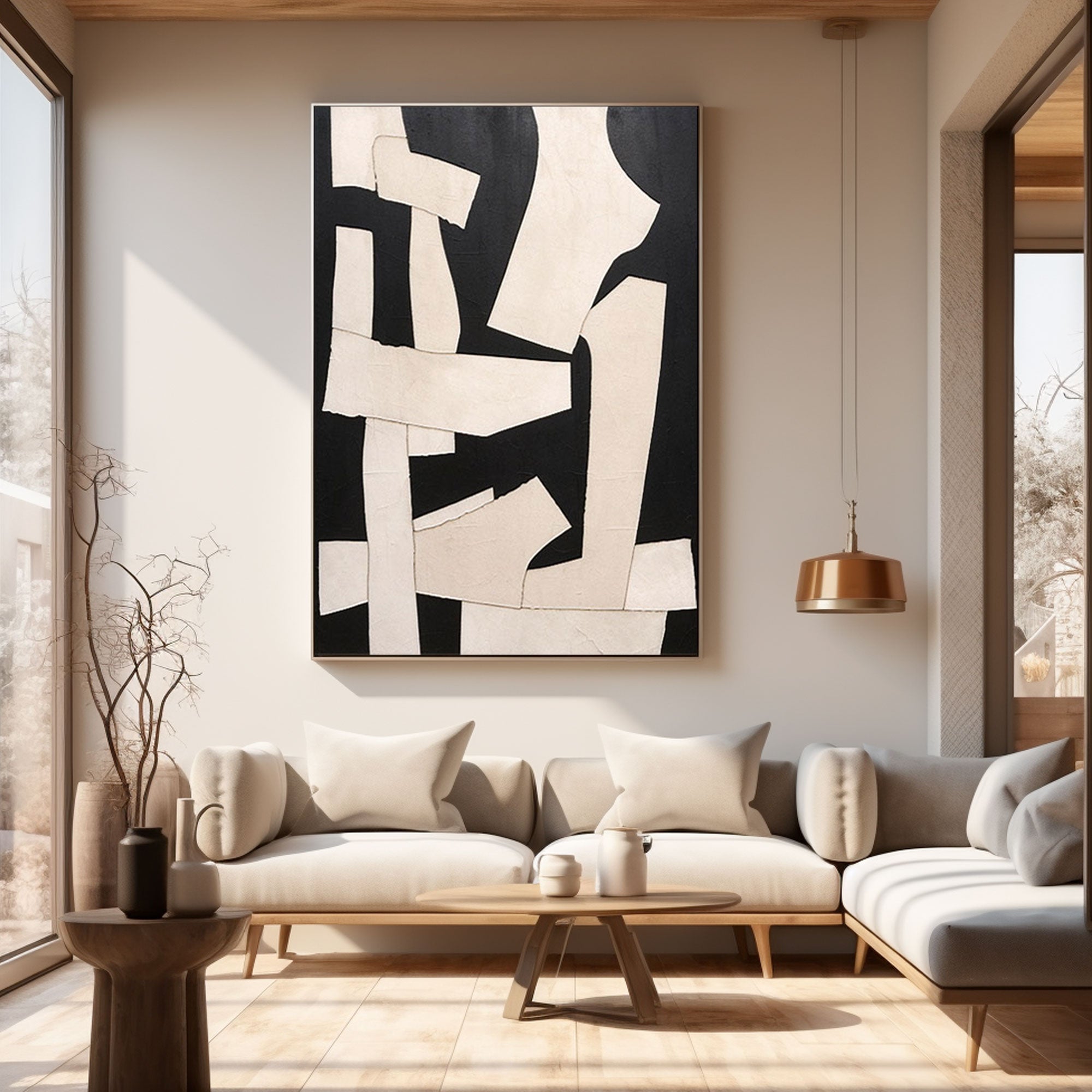 Black And White Abstract Painting "Fragmented Harmony"