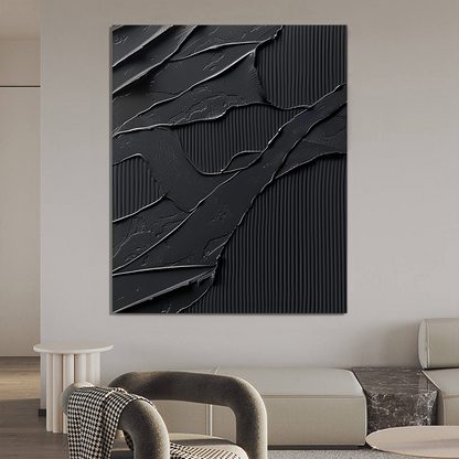 Black Minimalist Abstract Art Painting "Eclipsed Elegance"