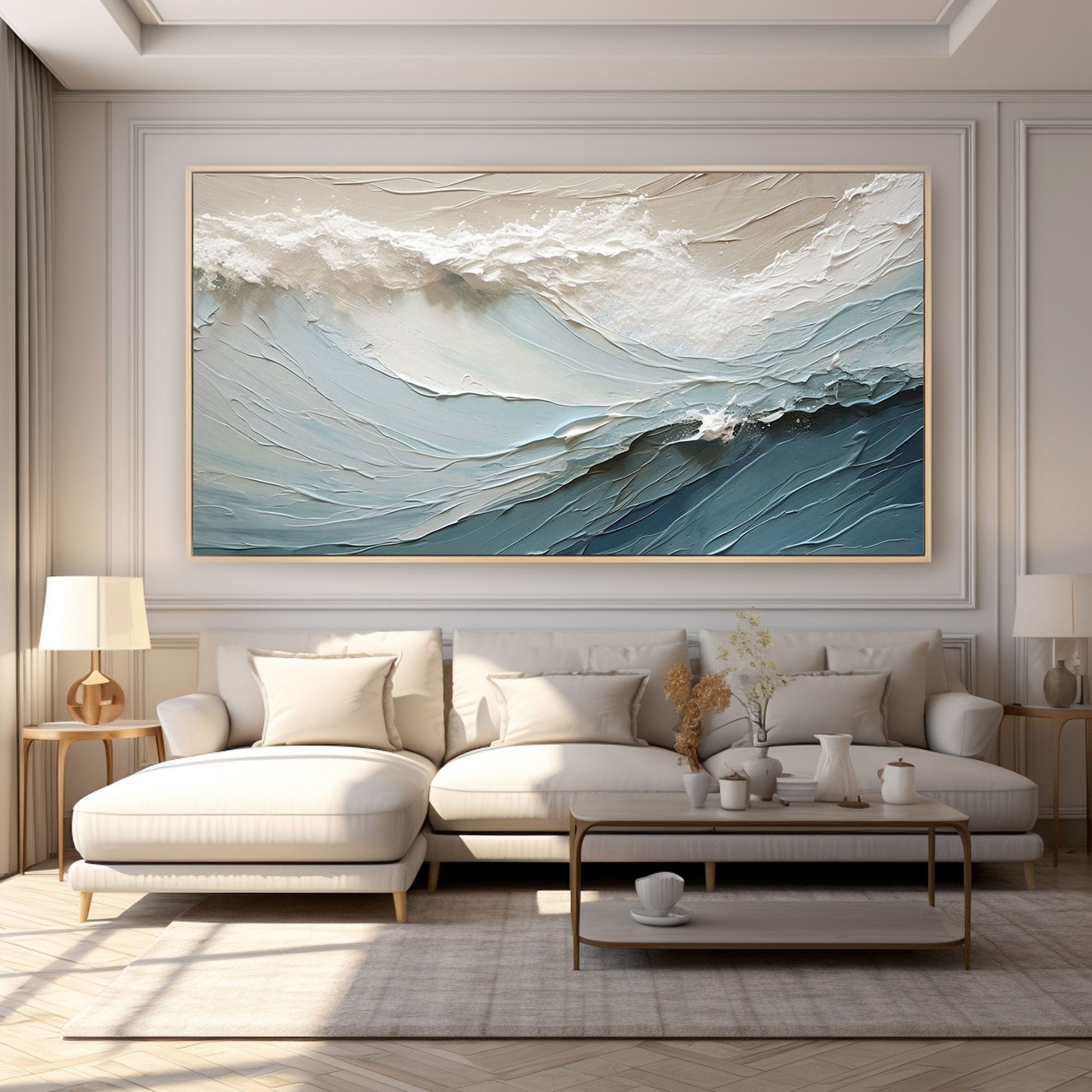 3D Textured Blue Abstract Art Painting "Surge"