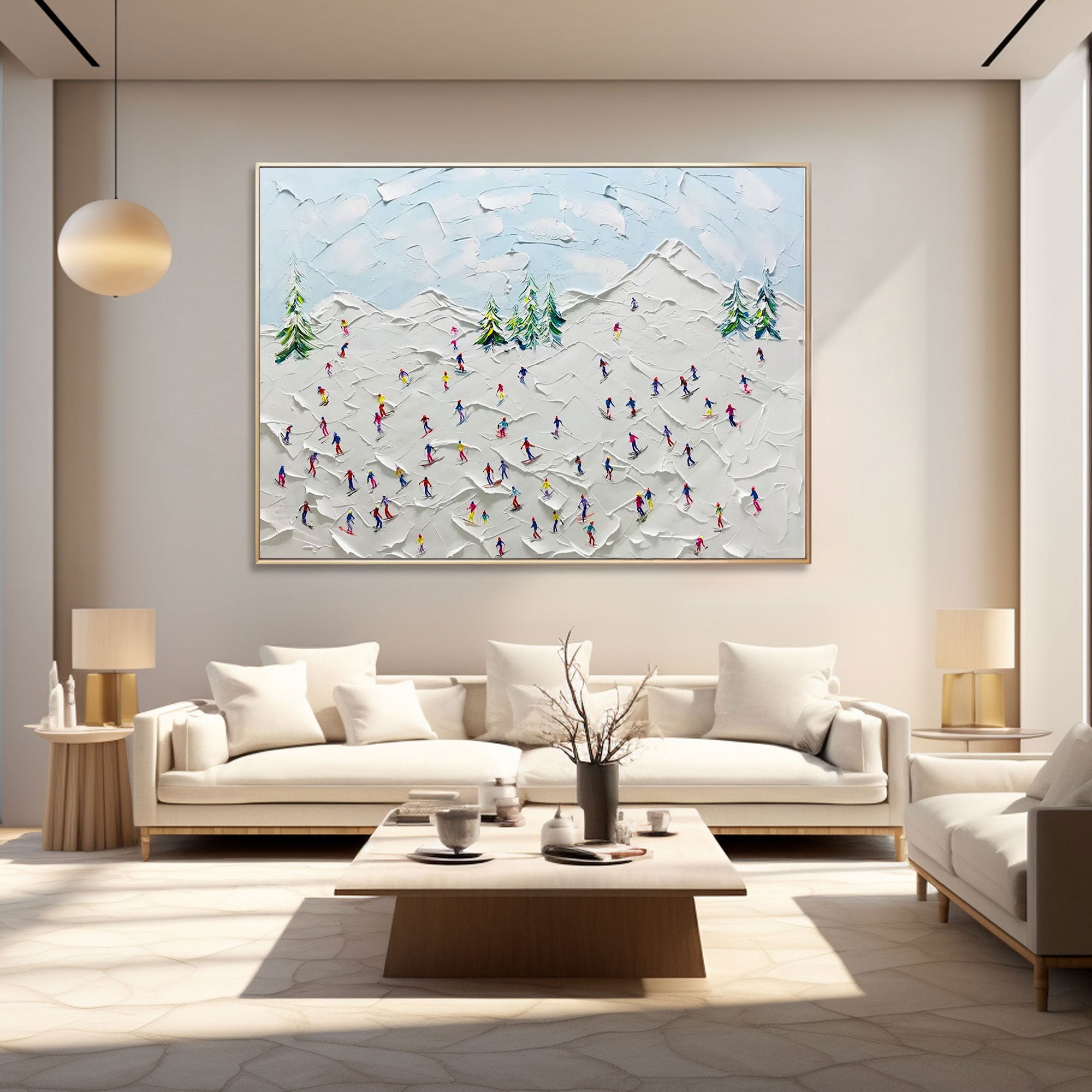 Arte de pared texturizado en 3D Pintura abstracta blanca "Alegría de invierno" 