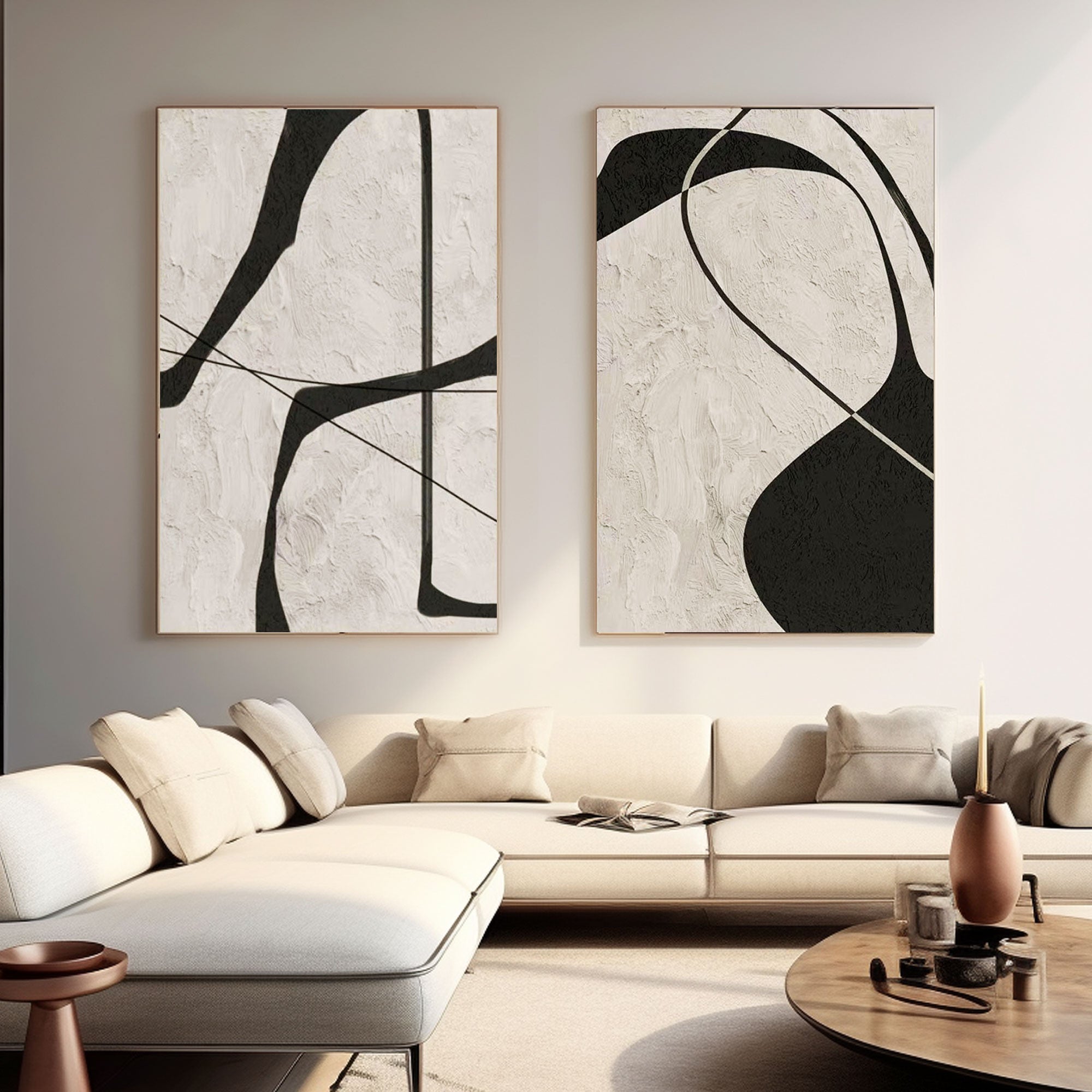 Black & White Minimalist Abstract Art Painting   "Whispers of Romance"