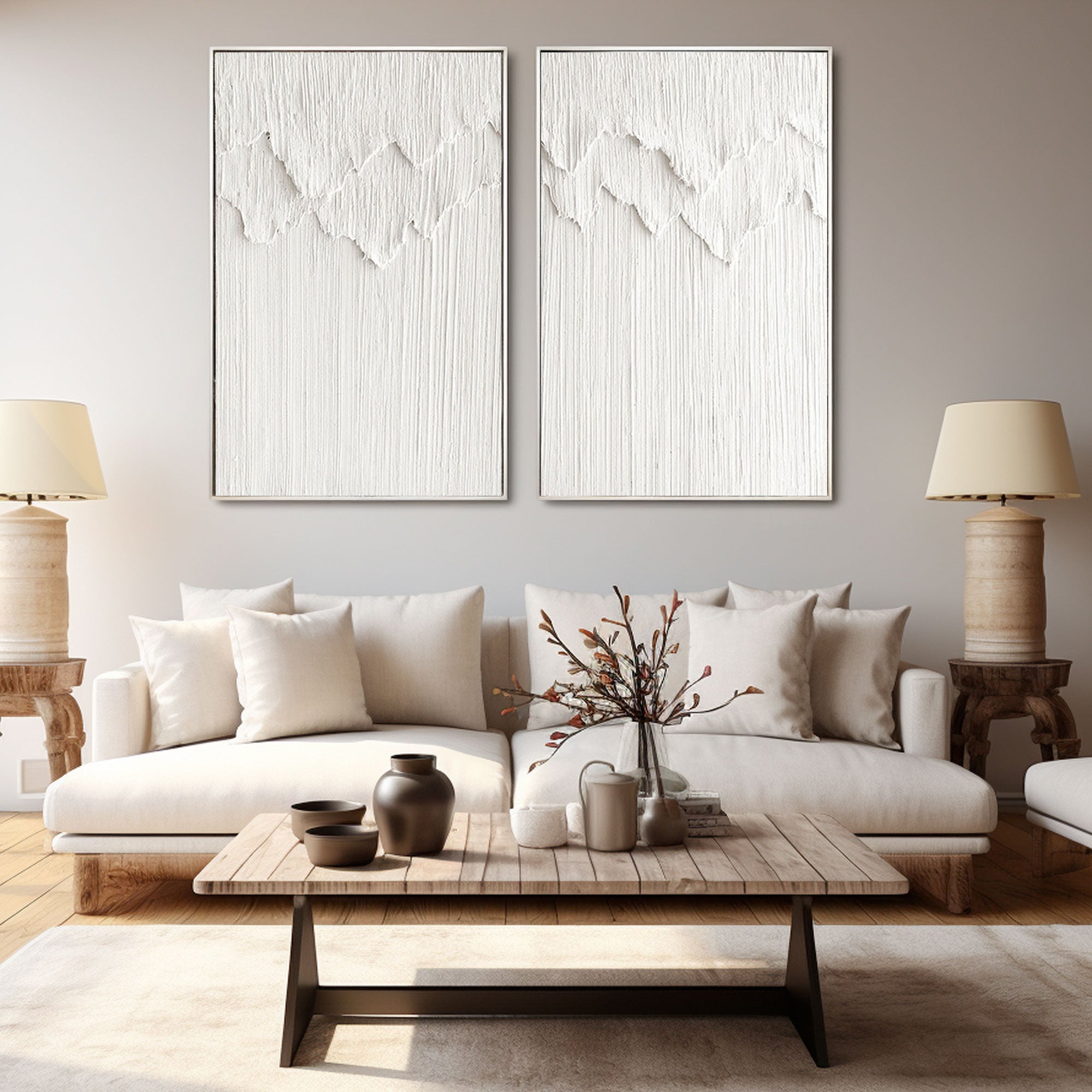Peinture d’art abstrait minimaliste « Sérénité enneigée » 