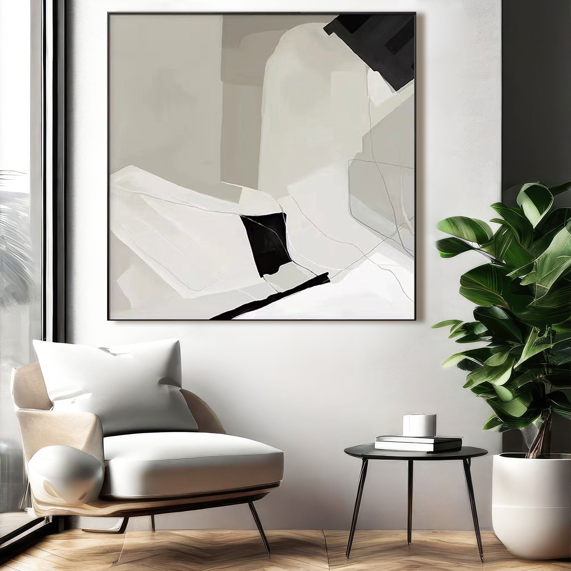 Black and White Abstract Art Paintings "Whispers of a Moonlit Night"