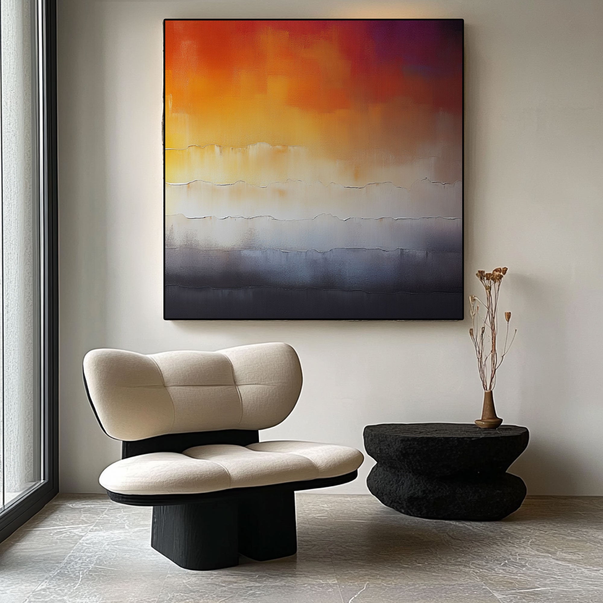 Art abstrait peinture noir et blanc « Whispering Waves of Serenity » 