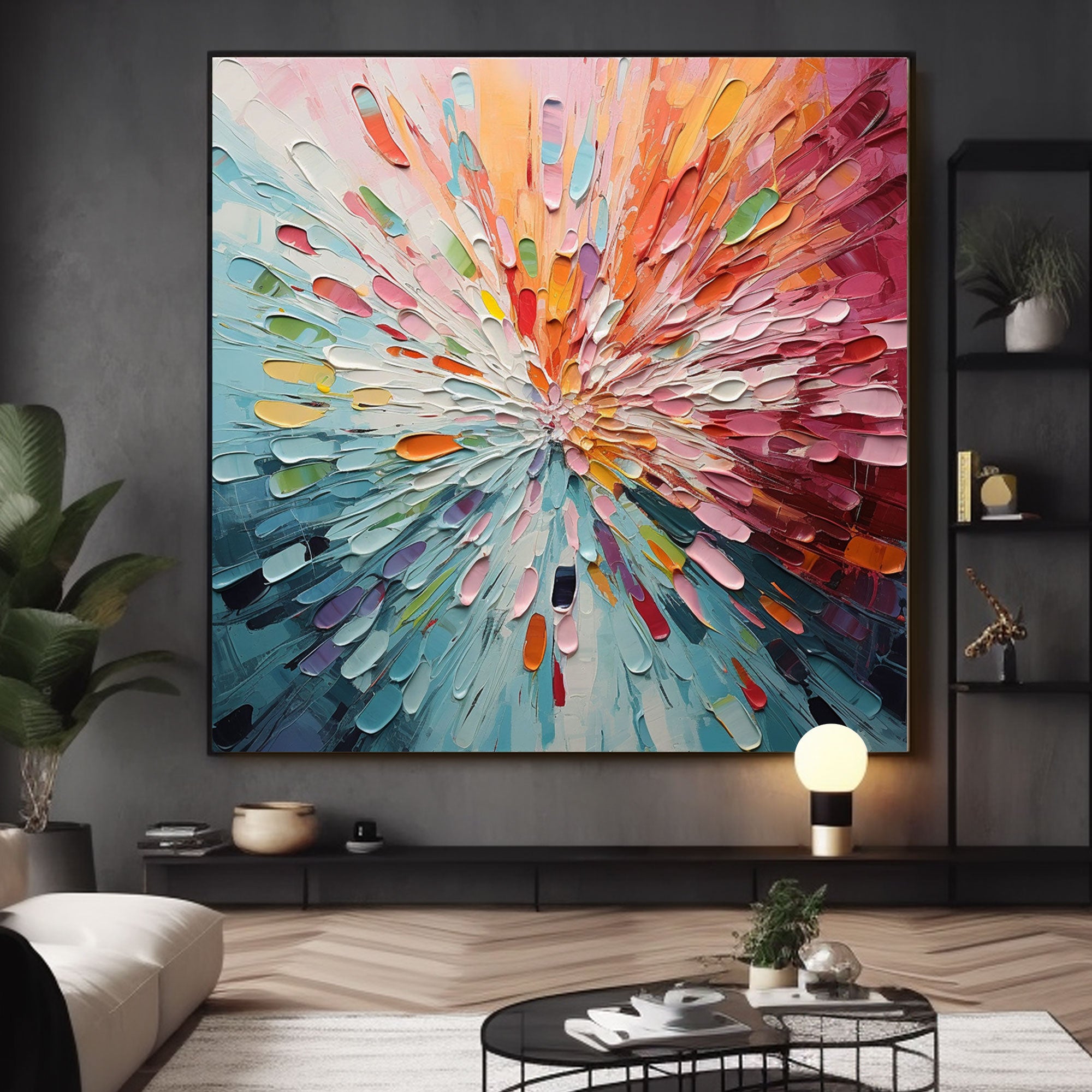 Cuadro abstracto con textura de yeso "Radiant Bloom" 