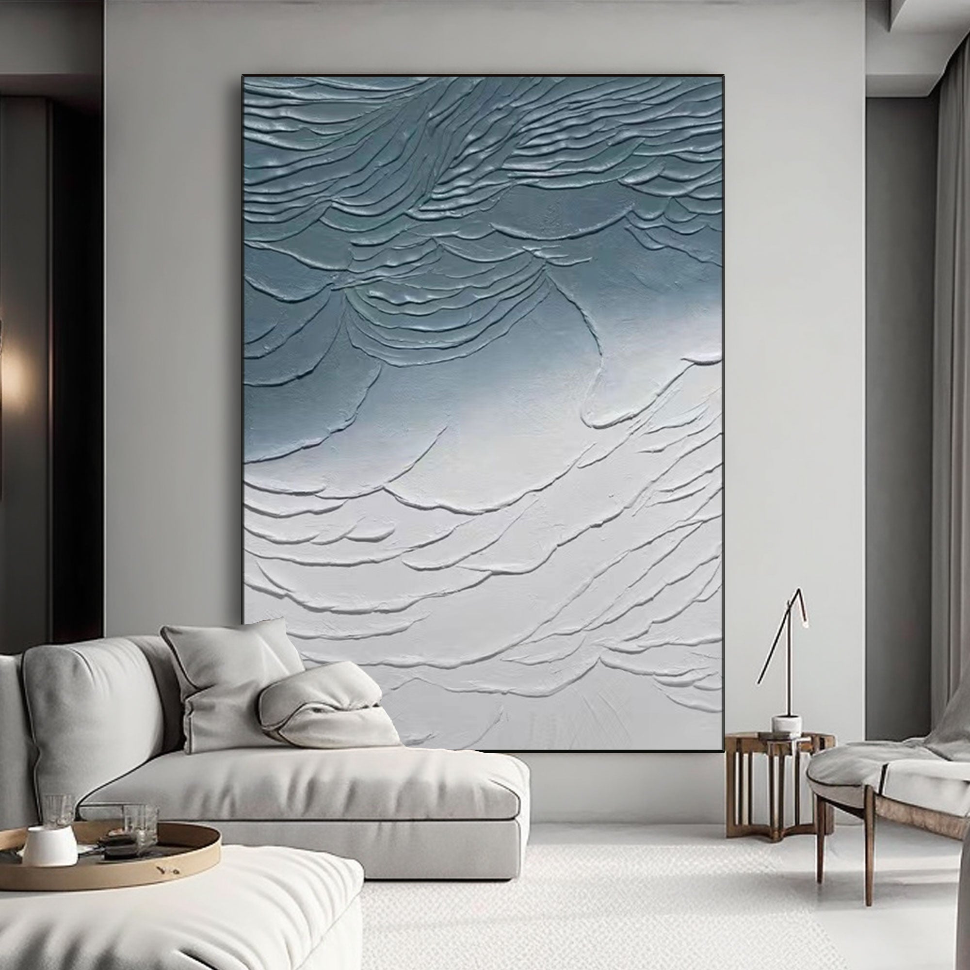 Abstract Blue&White Painting "Celestial Waves"