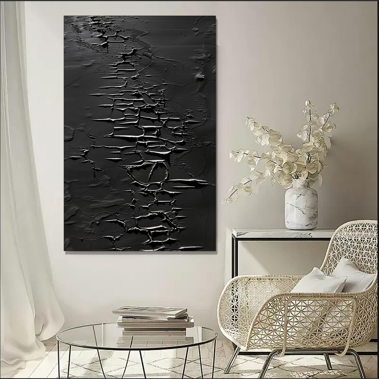 Black Minimalist Abstract Art Painting "Whispers of the Night"