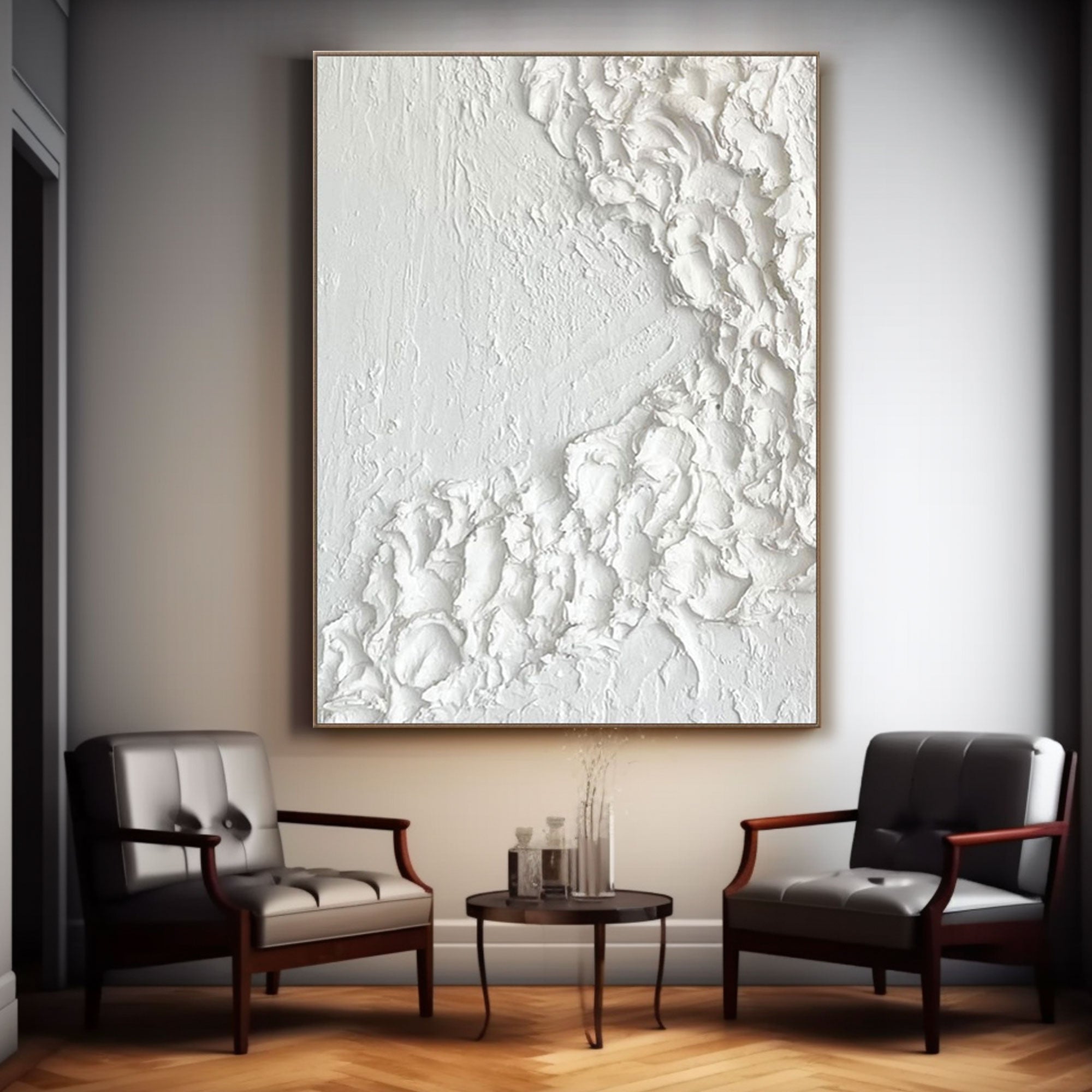 Minimalist White and Gray Painting "Winter's Embrace"