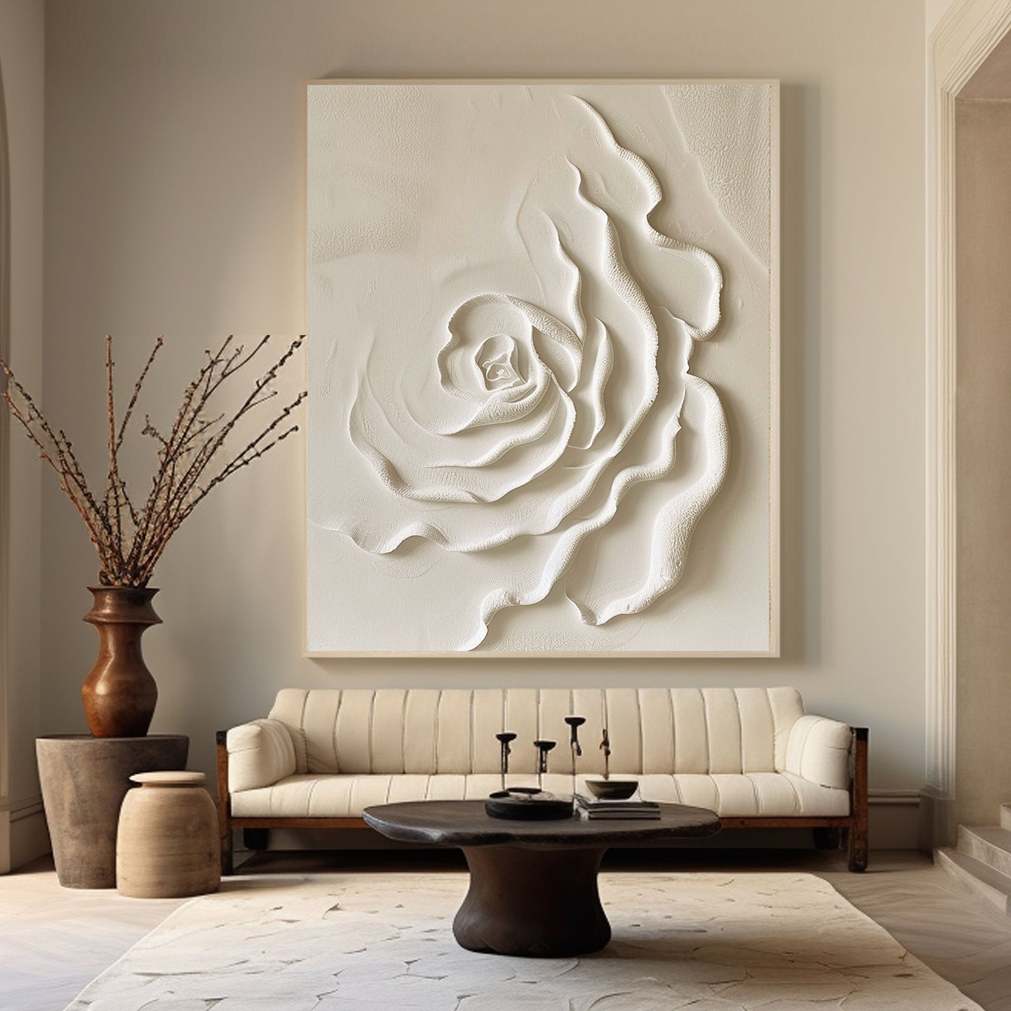 Art mural texturé blanc « Fleur éternelle » 