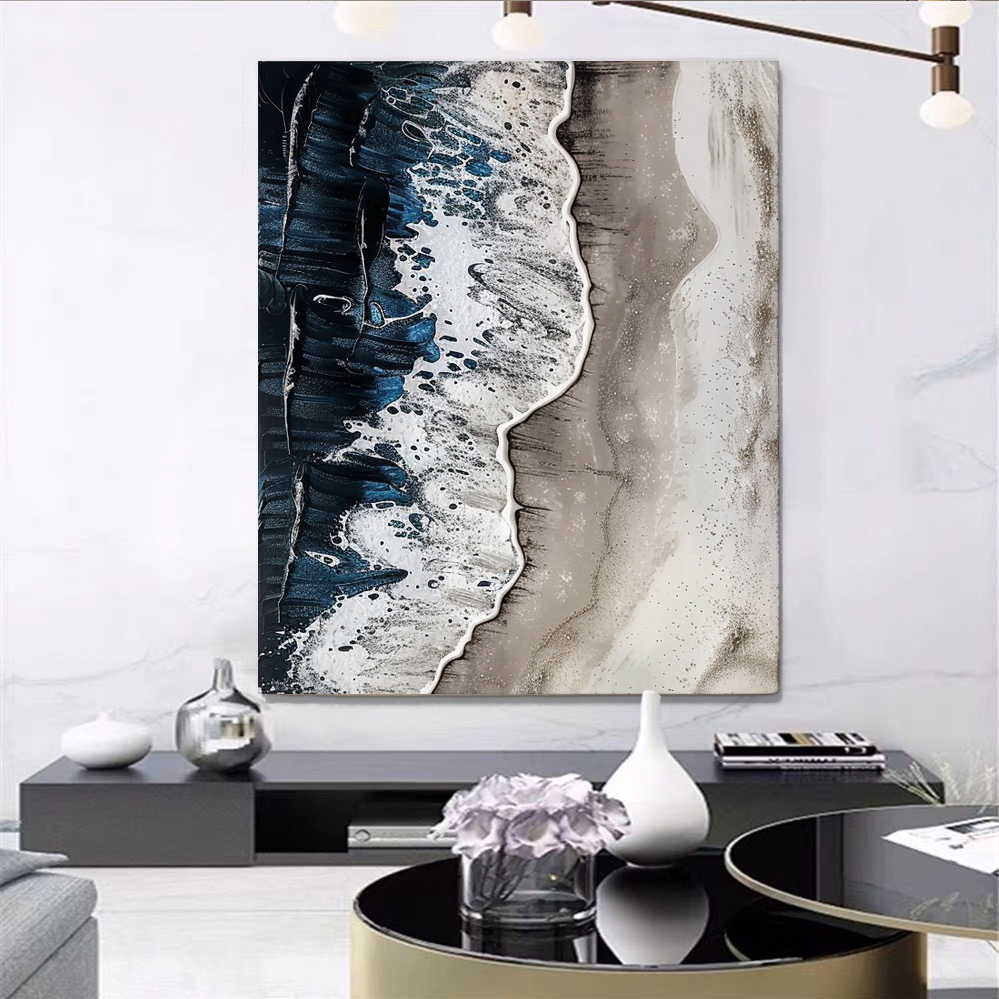 Peinture abstraite texturée 3D « Vagues d’une symphonie silencieuse » 