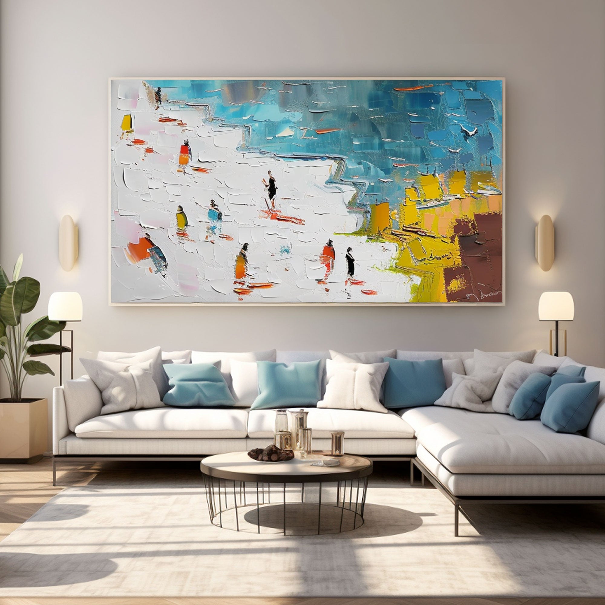 Acrylic Colorful Abstract Art Painting "Stroll by the Sea"