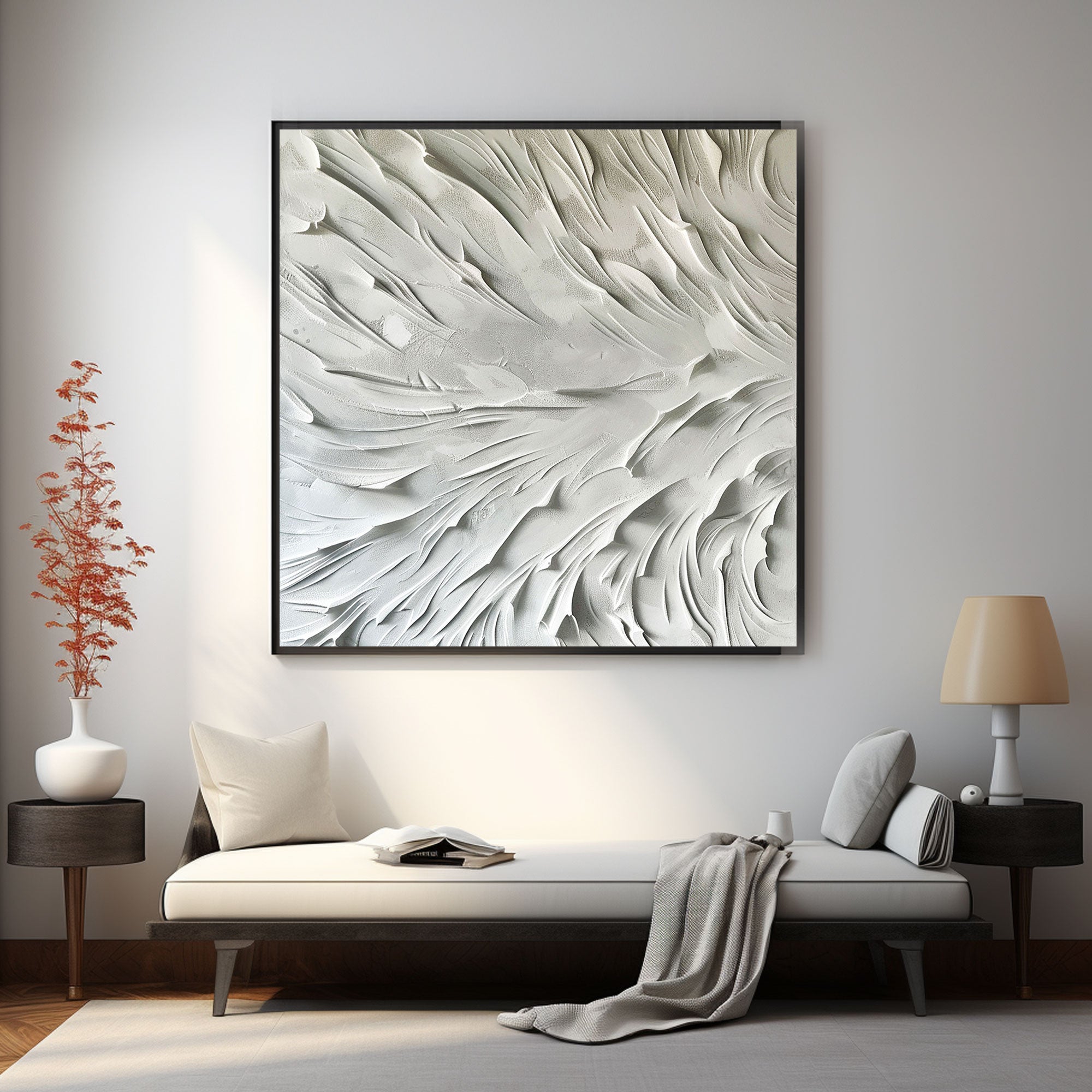Arte abstracto Pintura en blanco y negro "Olas susurrantes de serenidad" 